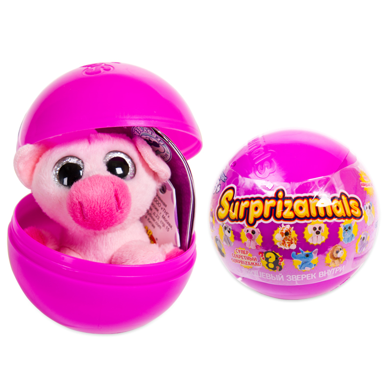 Плюшевые фигурки зверят в капсулах из серии игрушка-сюрприз Surprizamals, 36 шт. в дисплее, диаметр капсулы 6 см.  