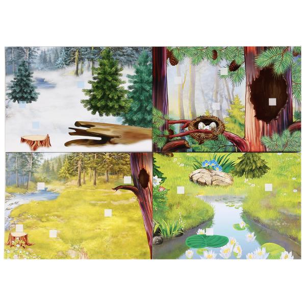 Развивающая игра с липучками - Лесные Животные, 4 пейзажа и 16 деталей  