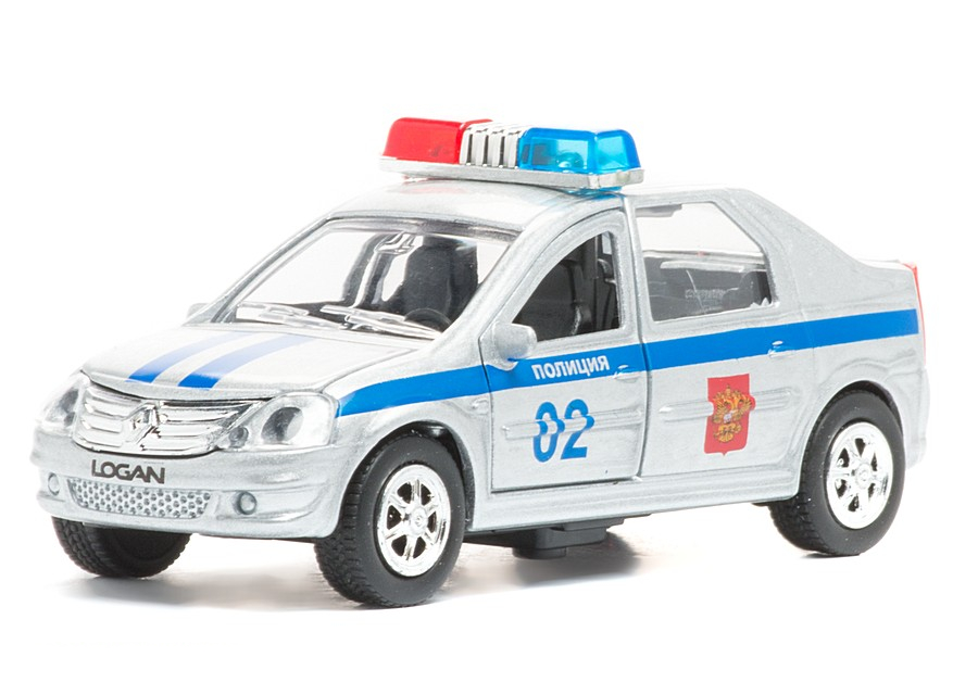 

Полиция Renault Logan - металлическая инерционная машина - , масштаб 1:43, со светом и звуком