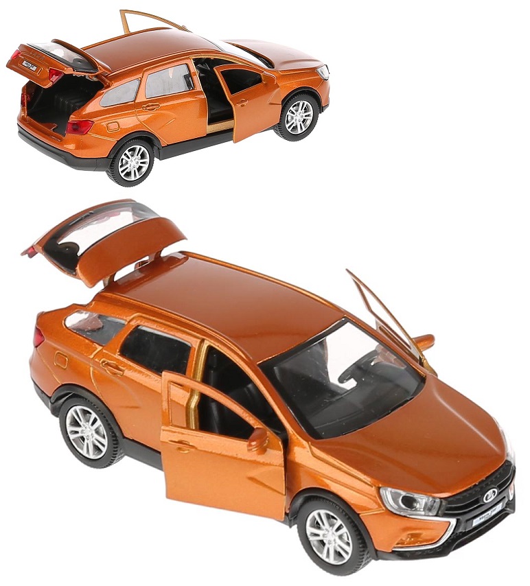 

Модель Lada Vesta SW Cross, золотая, 12 см, открываются двери, инерционная