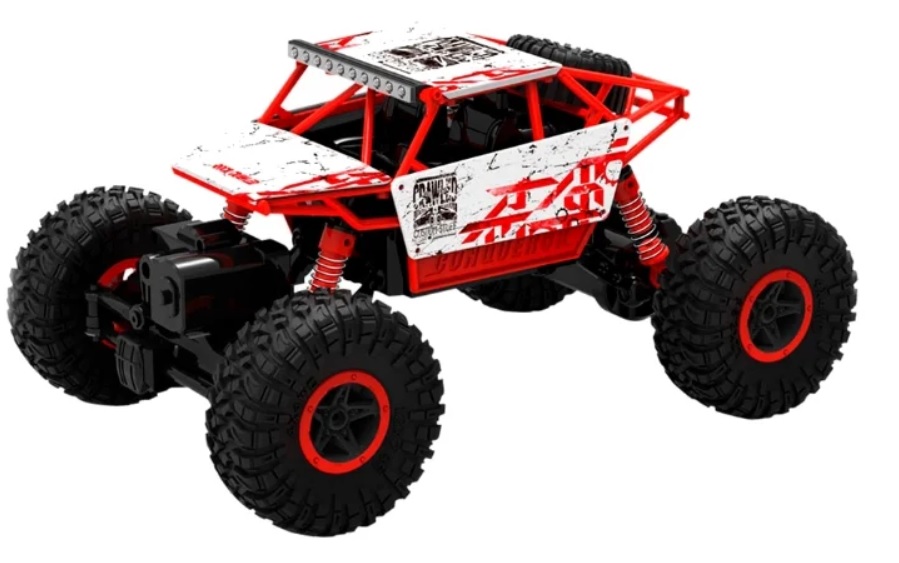 Раллийная машина Драйв бигвил на радиоуправлении, 2,4GHz, 4WD, масштаб 1:18, курковый пульт, амортизаторы, c АКБ Ni-CD, красно-белый  