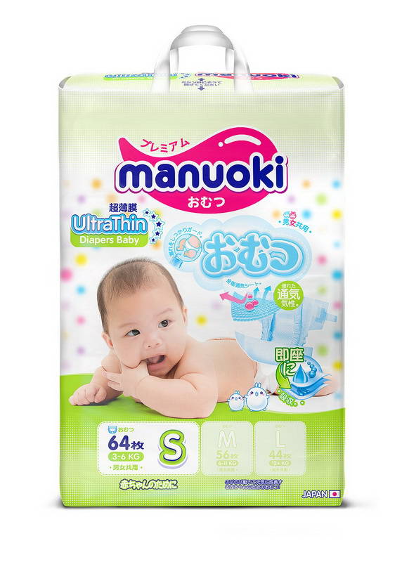 

Подгузники Manuoki Ultrathin S 3-6 кг, 64 штуки