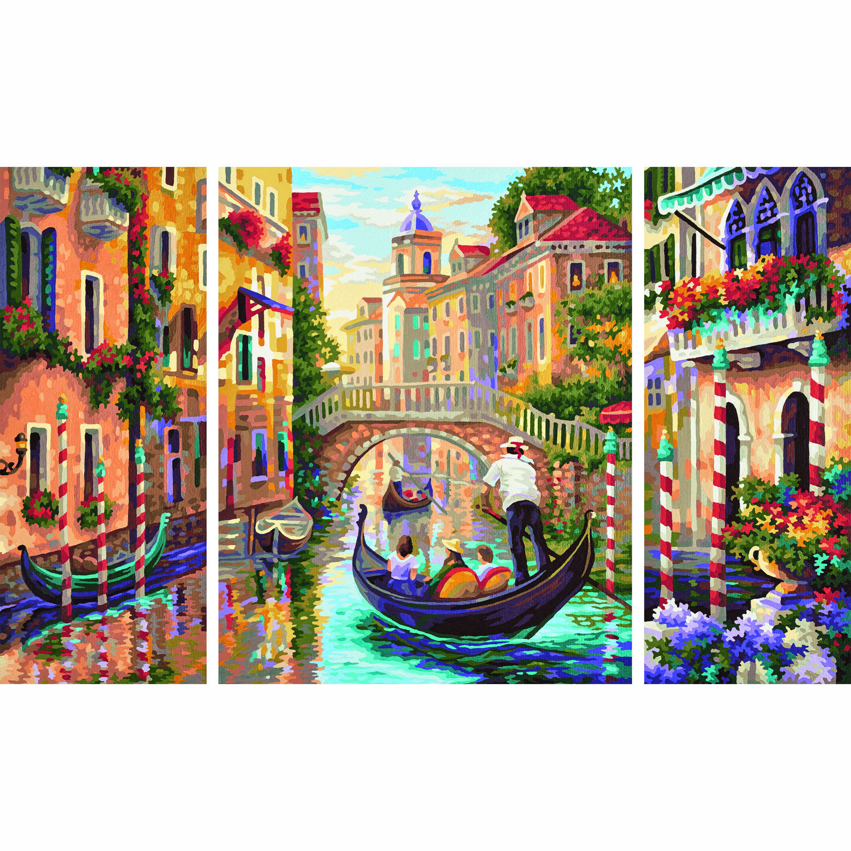 Раскраска по номерам – Триптих, Венеция - город в Лагуне, 50 х 80 см  
