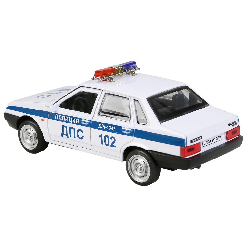 Машина Полиция LADA-21099 Спутник 12 см белая двери и багажник открываются металлическая  