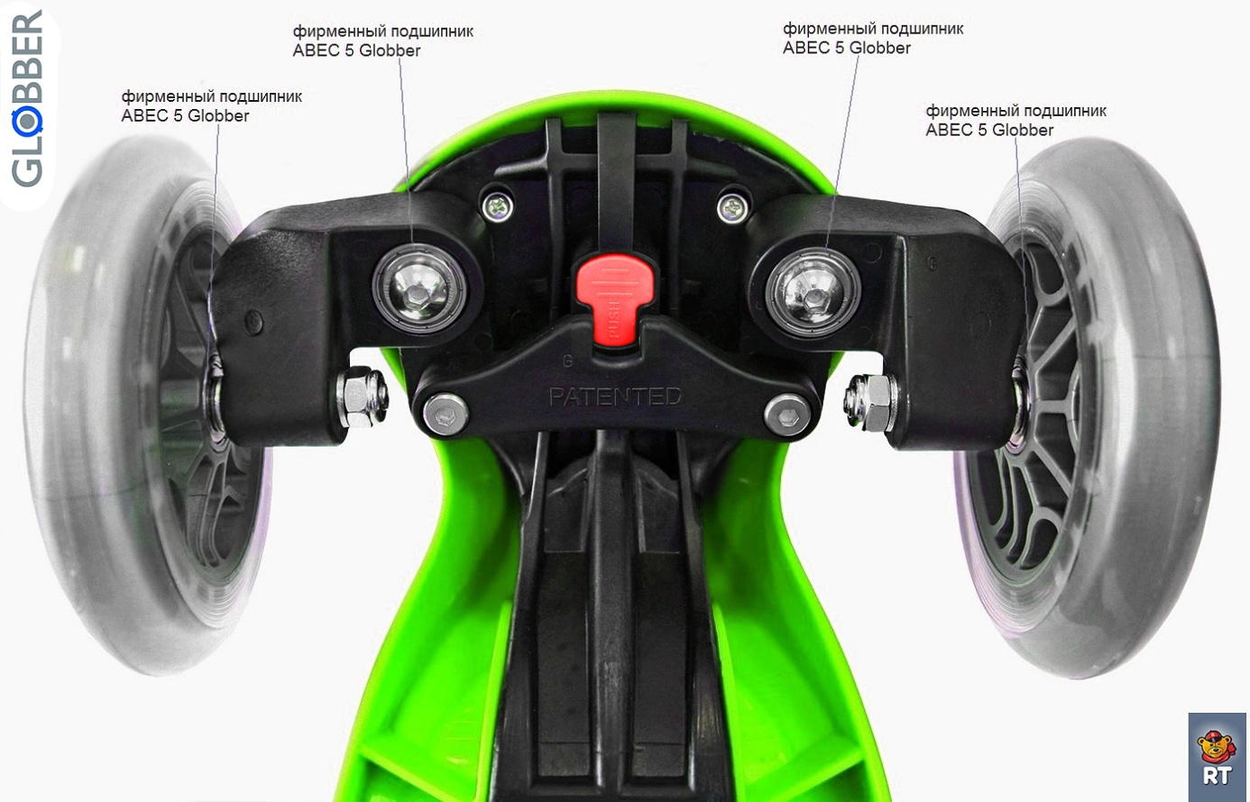 Самокат Globber Evo 4 in 1 Plus c подножками, с 3 светящимися колесами Green   