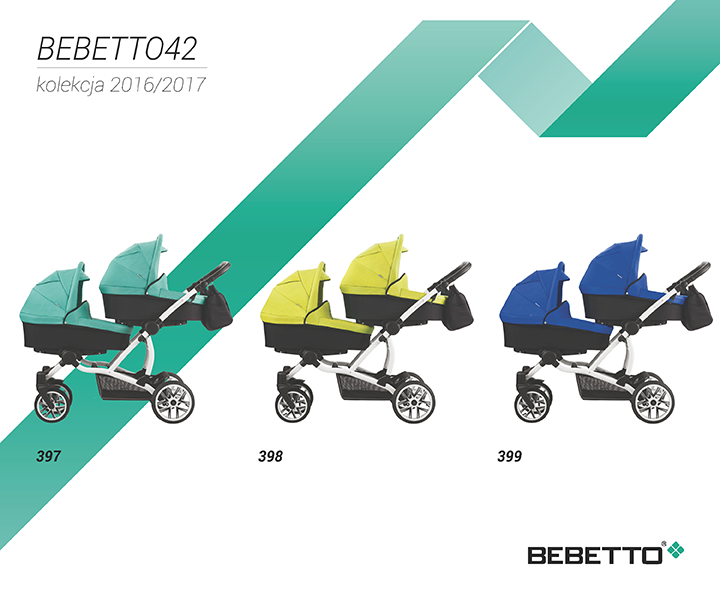 Модульная детская коляска 2 в 1 для двойни Bebetto 42 - шасси белая/BIA - W1  