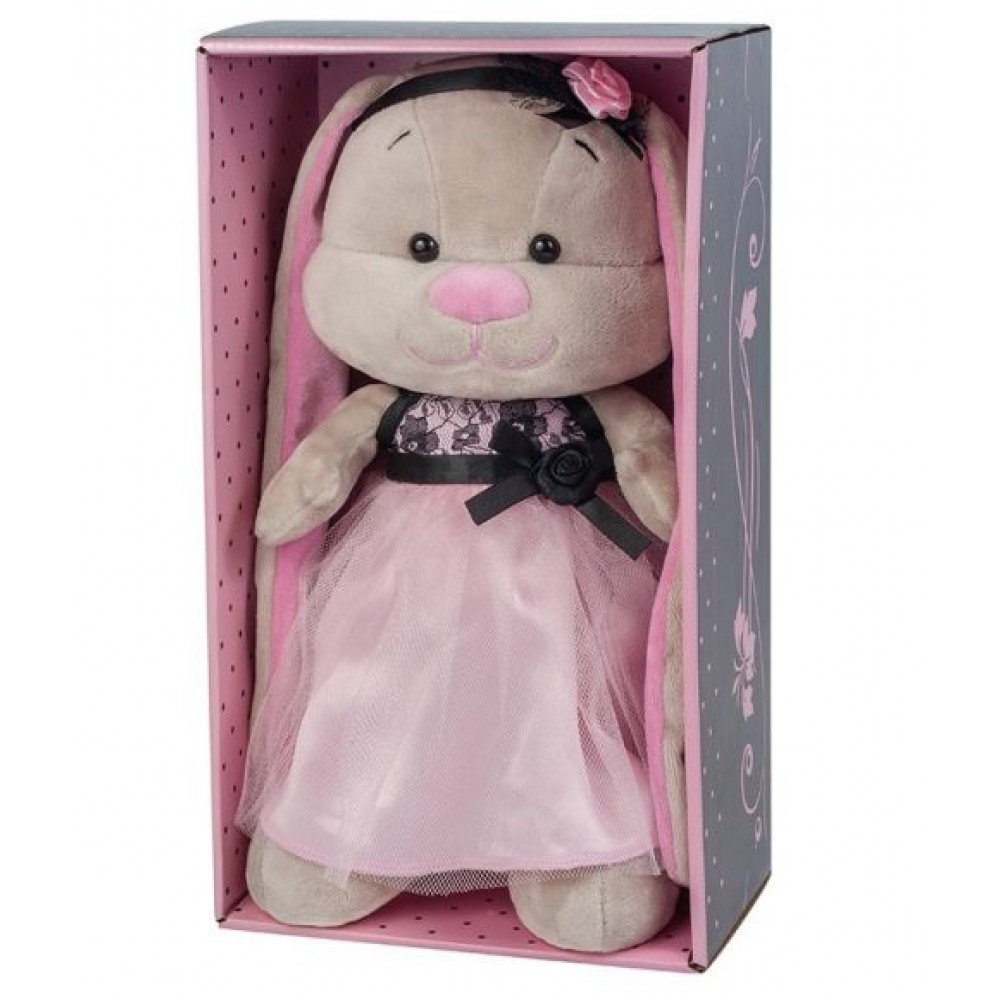 Мягкая игрушка - Зайка Лин в розово-черном платьице, 25 см.  