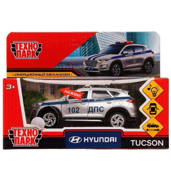 Модель Полиция Hyundai Tucson 12 см свет-звук двери и багажник открываются металлическая инерционная  