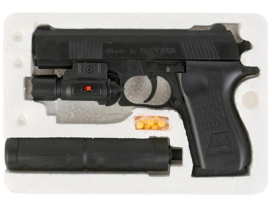 Пистолет K2119-D с лазерным прицелом, глушителем и пульками  