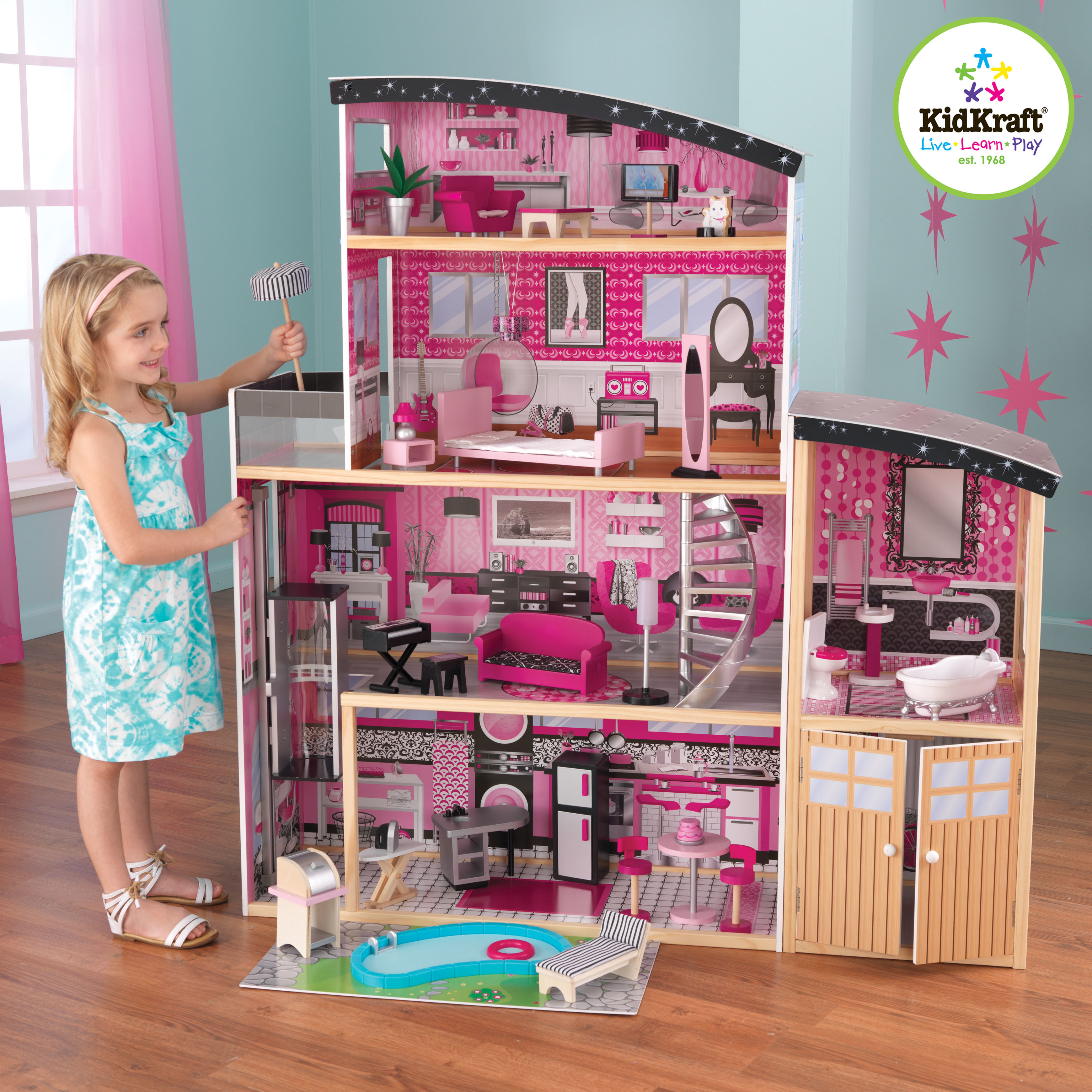 Большой искрометный кукольный дом с мебелью для Барби – Сияние  