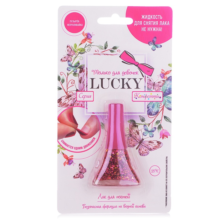 

Лак Lucky серия Конфетти, цвет 25К, розовый с блестками, блистер