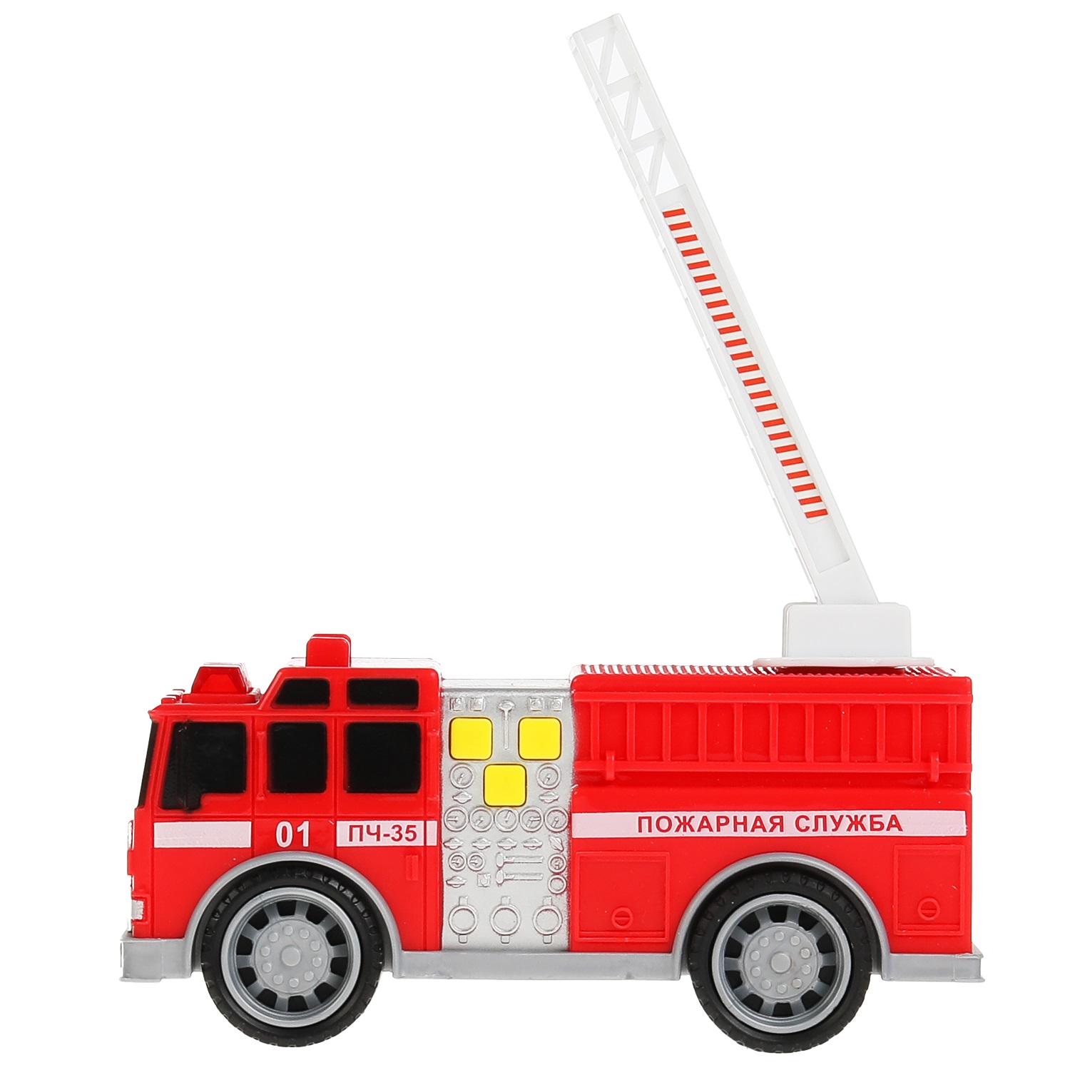 Модель Пожарная машина 14 см свет-звук 3 кнопки лестница поднимается пластиковая  
