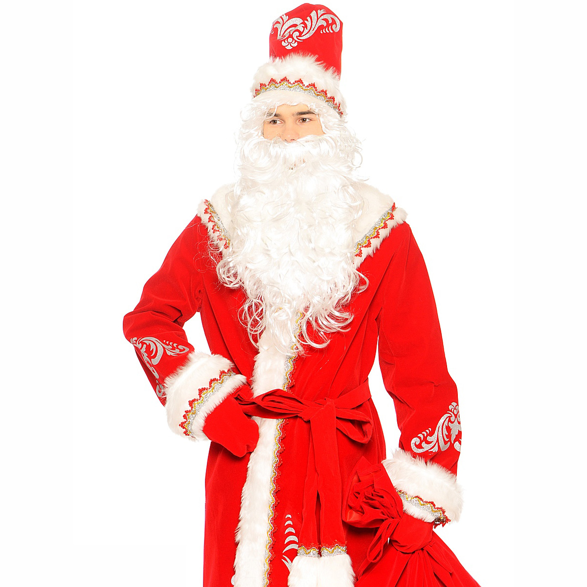 Костюм карнавальный взрослый - Дед Мороз с аппликациями, красный, размер 54-56  