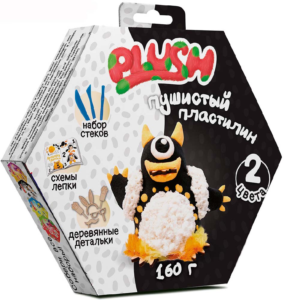 

Пластилин пушистый ТМ Plush, черный + белый, 160 г