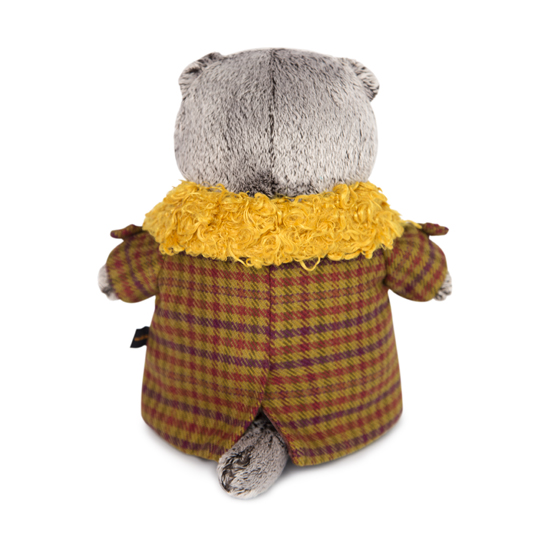Мягкая игрушка – Басик в пальто с желтым меховым воротником, 22 см  