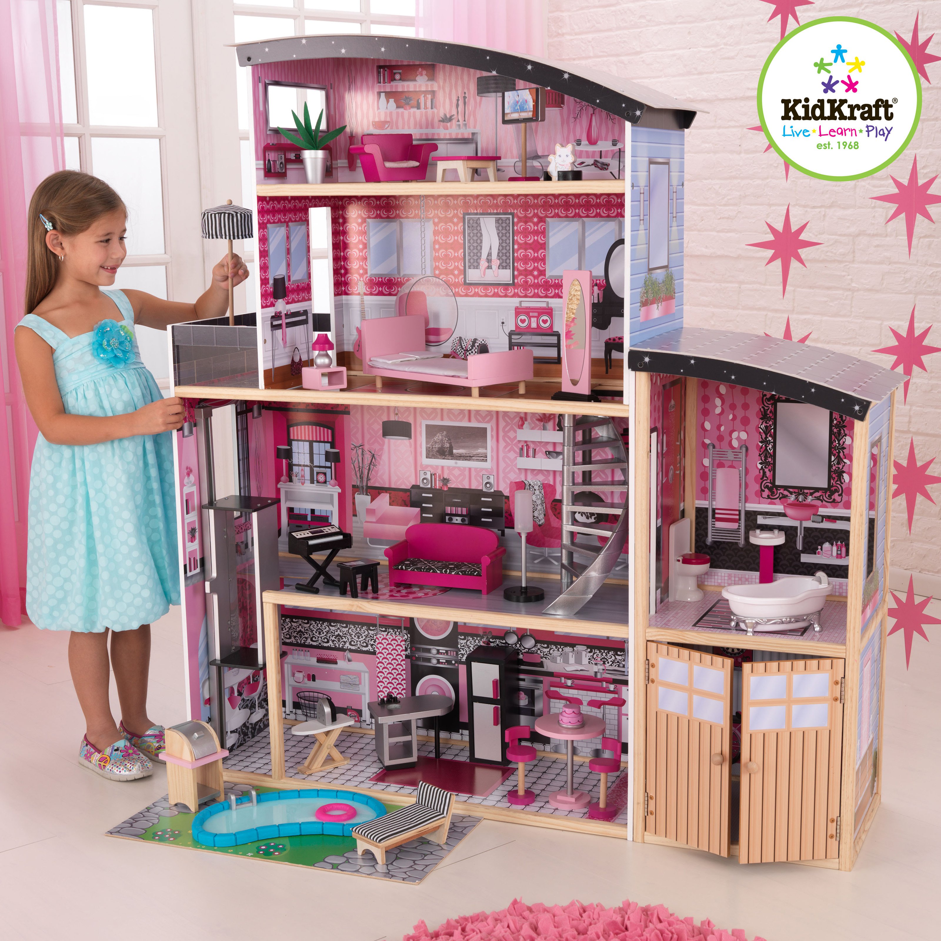 Большой искрометный кукольный дом с мебелью для Барби – Сияние от KidKraft,65826_KE - купить в интернет-магазине ToyWay