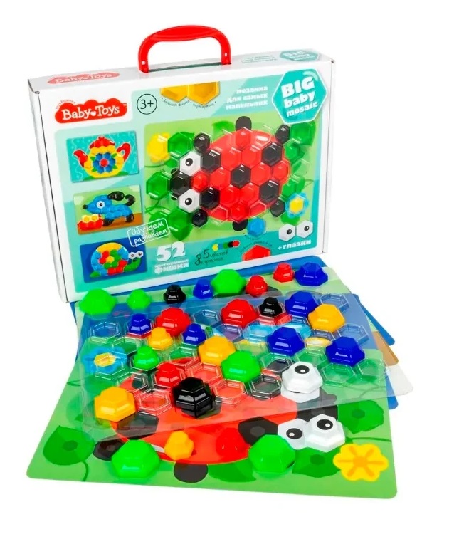 Мозаика для самых маленьких Baby Toys, 52 элемента, 5 цветов, d25 и d40  