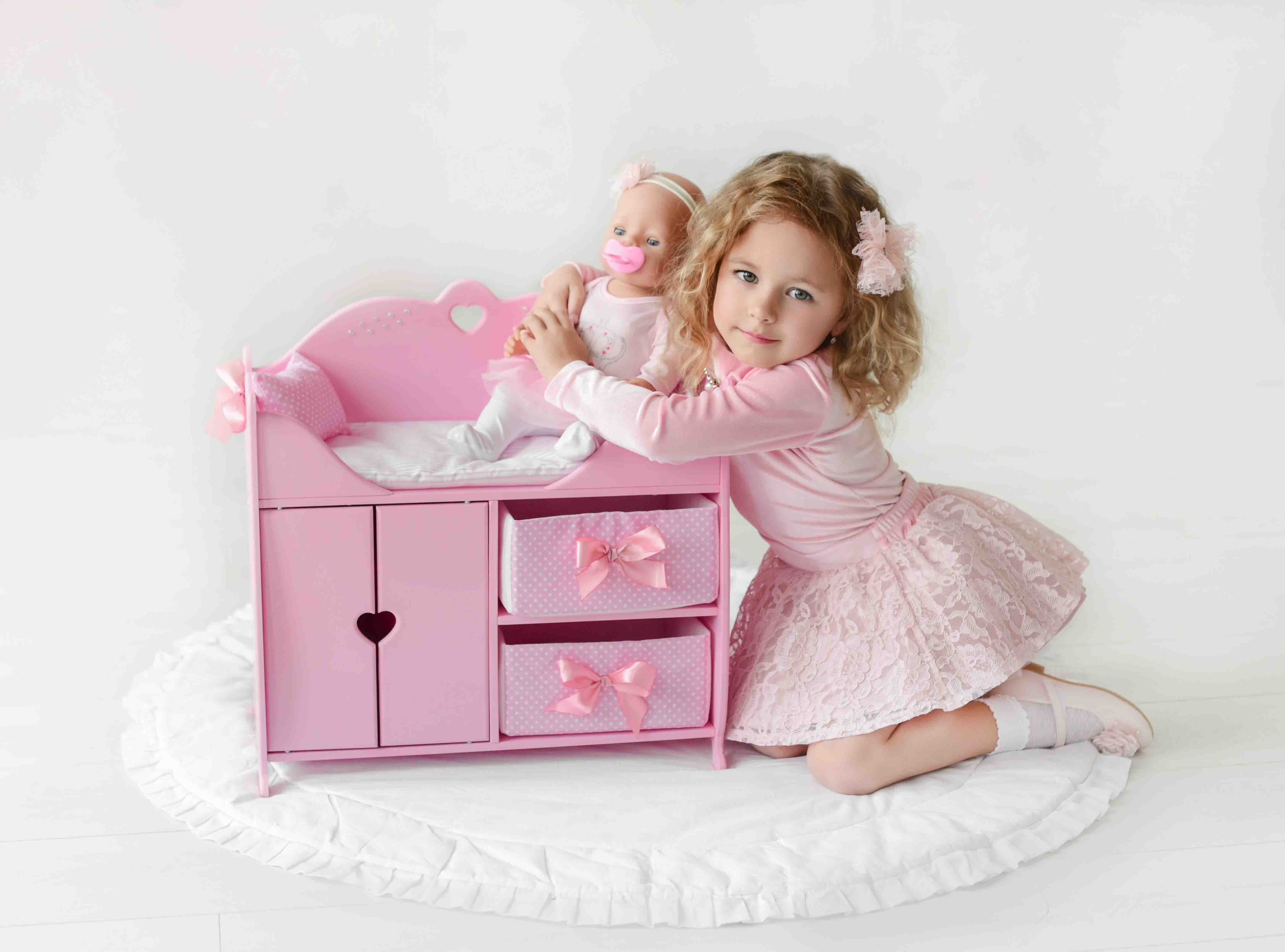 Кроватка-шкаф для кукол с постельным бельем, розовый  