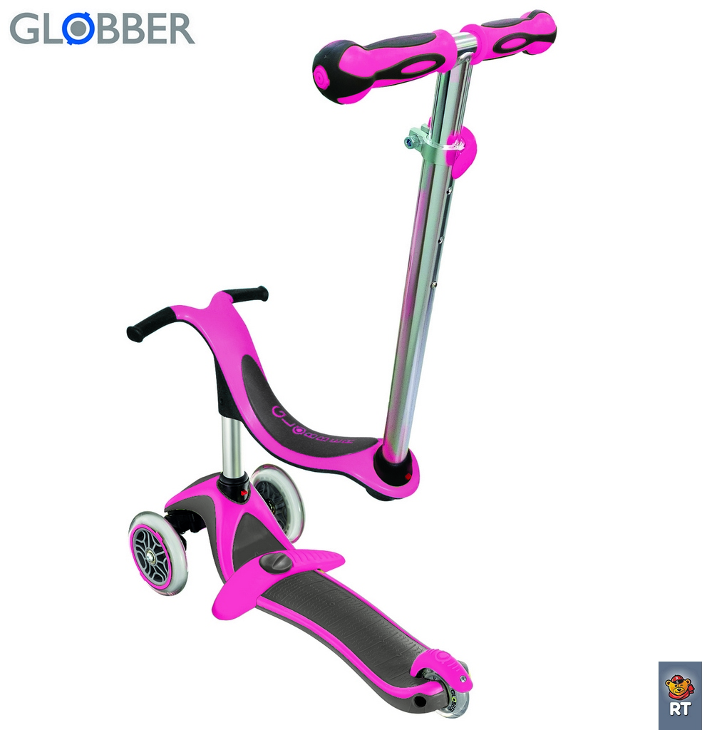 Самокат Globber EVO 4 IN 1 PLUS LIGHTS c подножками, со светящимися колесами, цвет – Pink  