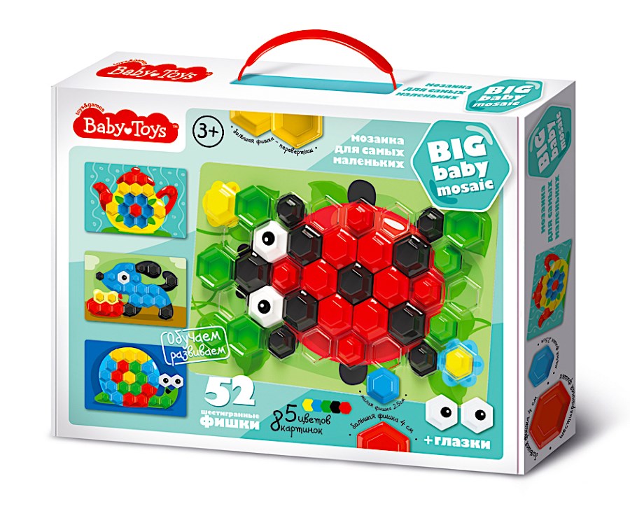 

Мозаика для самых маленьких Baby Toys, 52 элемента, 5 цветов, d25 и d40