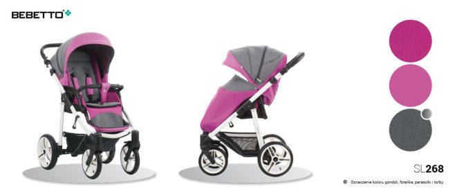 Детская прогулочная коляска Nico, розово-серая, шасси белая/BIA  