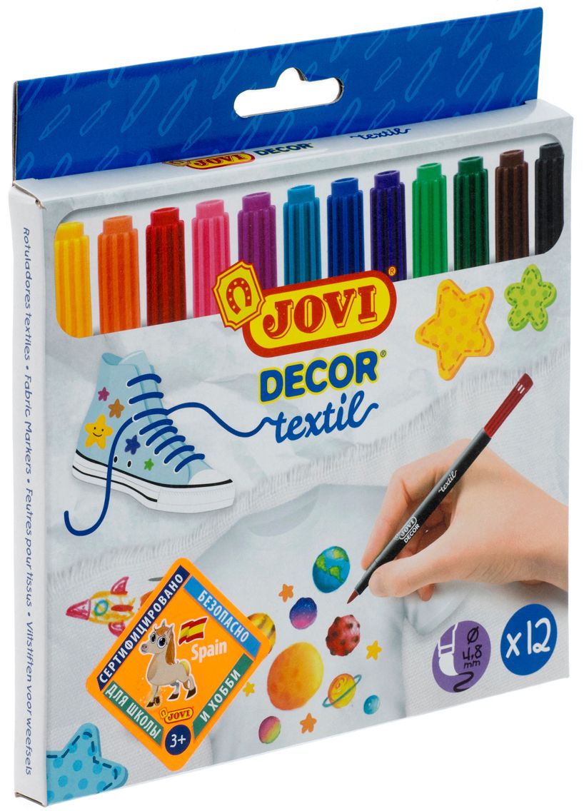 Фломастеры для ткани, 12 цветов  