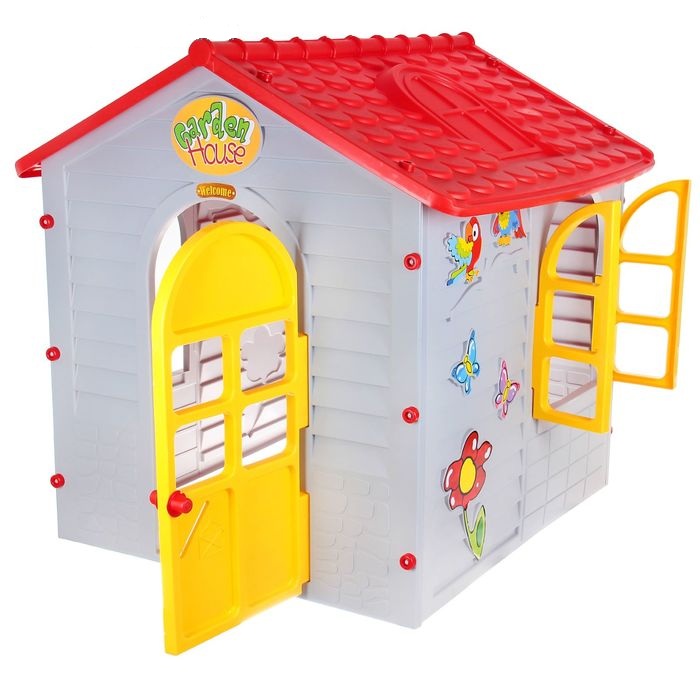 Детский малый игровой домик, фиолетовый с красной крышей   