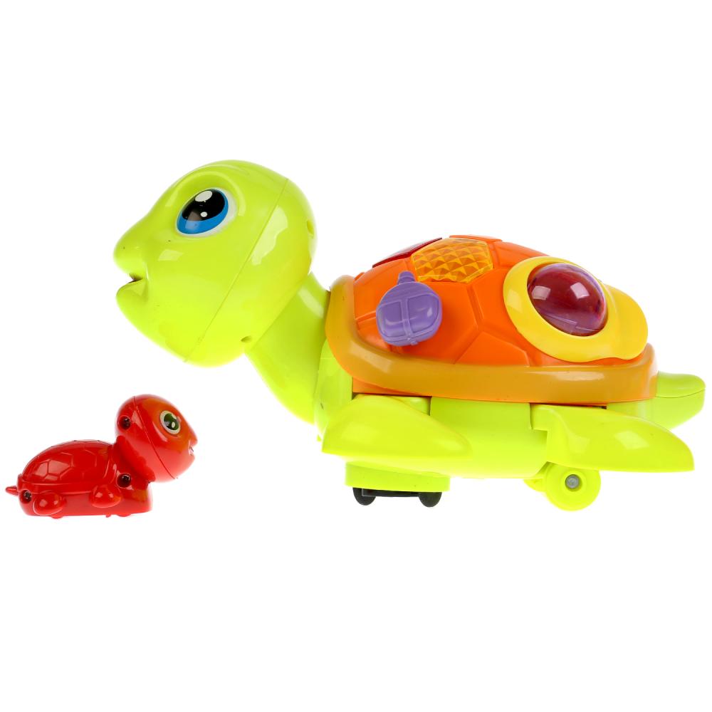Игрушка на батарейках - Черепаха с черепашонком, свет и звук, несколько видов  