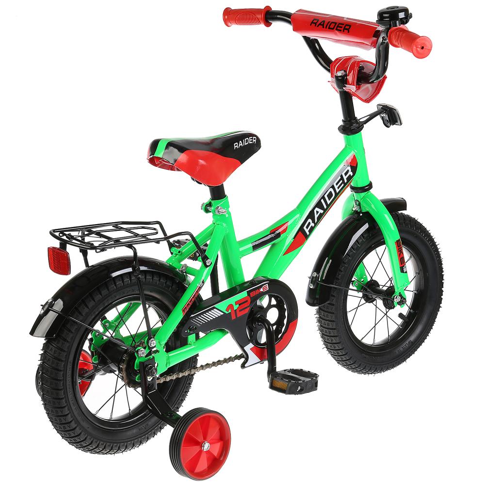 Велосипед детский двухколесный - Mustang, зеленый с черным, колеса 12 дюйм, рама GW-тип, страховочные колеса, звонок  