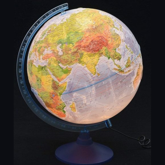 Глобус Земли, физико-политический, рельефный с подсветкой, D-250 мм  