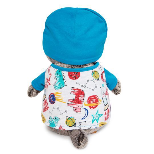 Мягкая игрушка – Басик в футболке космос и в шапочке, 22 см  