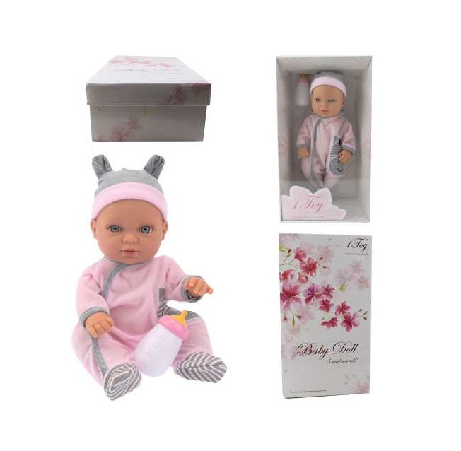 

Куколка Baby Doll в розовом комбинезончике и шапочке с ушками, 33 см.