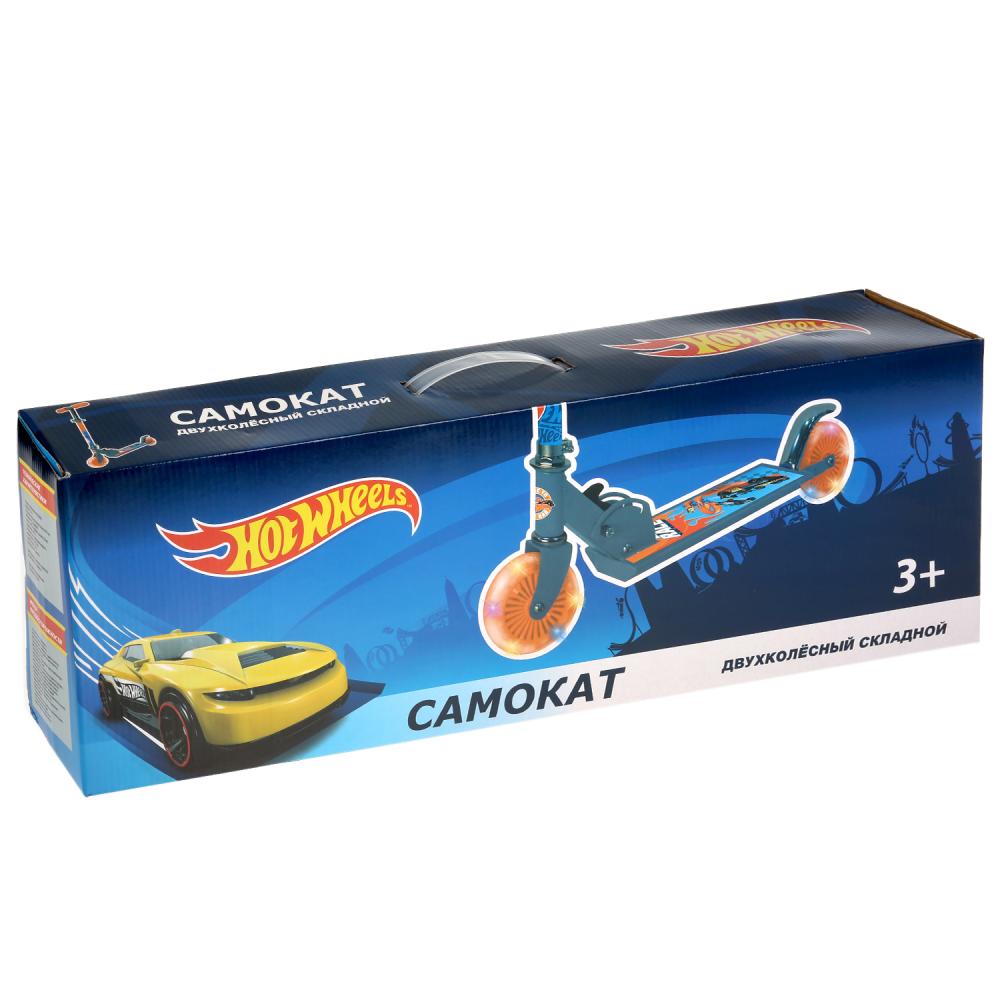 Двухколесный складной самокат – Hot wheels, колеса ПВХ 12 см, светятся  