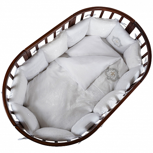 Комплект в кроватку - Nuovita Corona, 6 предметов, борт из 12 подушек, серебро  