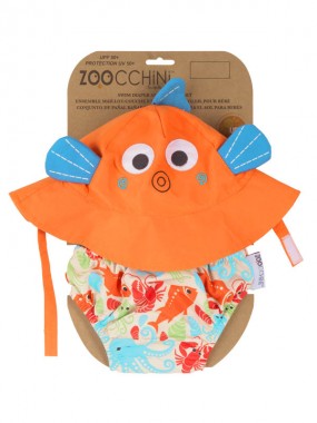 Подгузник для плавания и солнцезащитная панамка с дизайном Рыбка, размер M 6-12 месяцев  