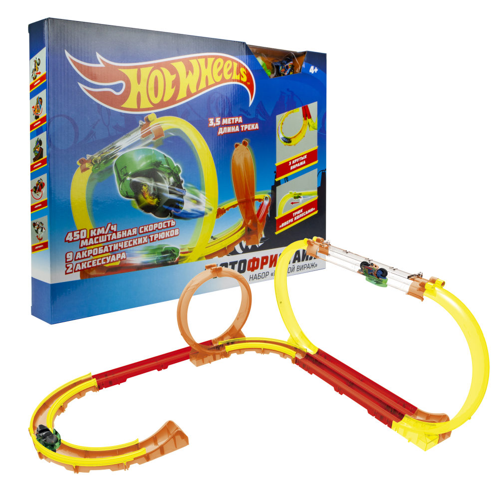 

Трек Hot Wheels Мотофристайл - инерционный мотобайк, 15 деталей трека, 2 аксессуара для трюков
