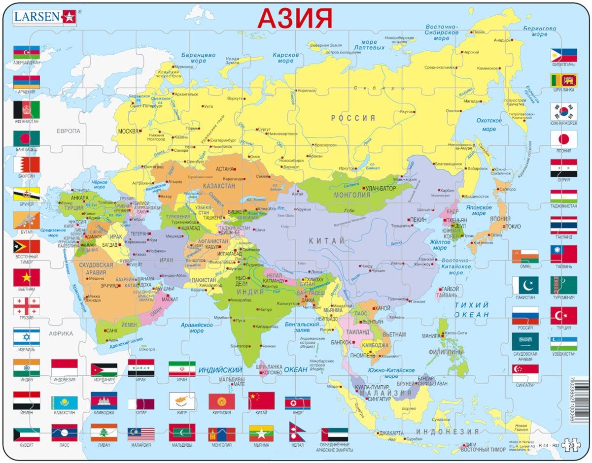 

Обучающий пазл – Азия, русский, 70 деталей