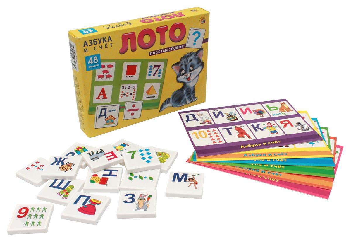 

Игра настольная. Лото пластиковое, 48 фишек - Азбука и Счет