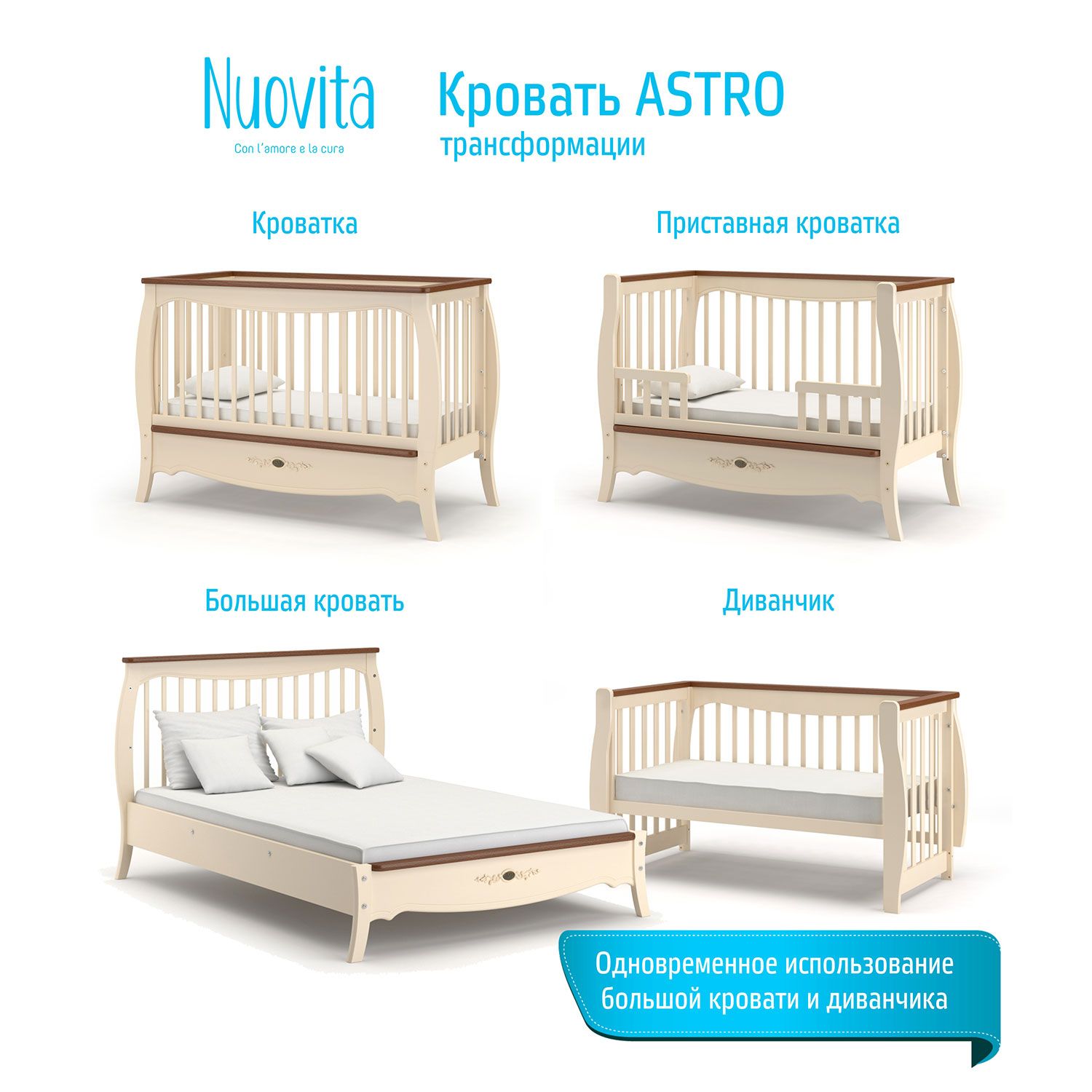 Кровать-трансформер Nuovita Astro, noce scuro/темный орех  
