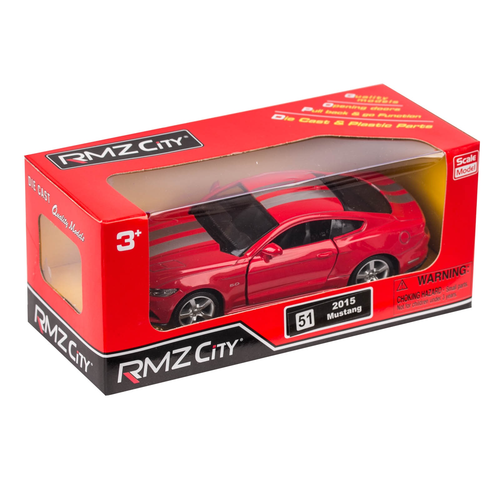 Машина металлическая инерционная RMZ City - Ford 2015 Mustang with Strip, цвет желтый, 1:32  