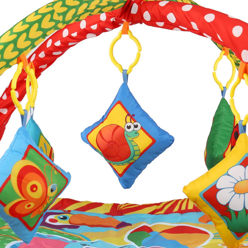 Детский игровой коврик-ростомер – Животные, с мягкими игрушками-пищалками на подвеске  