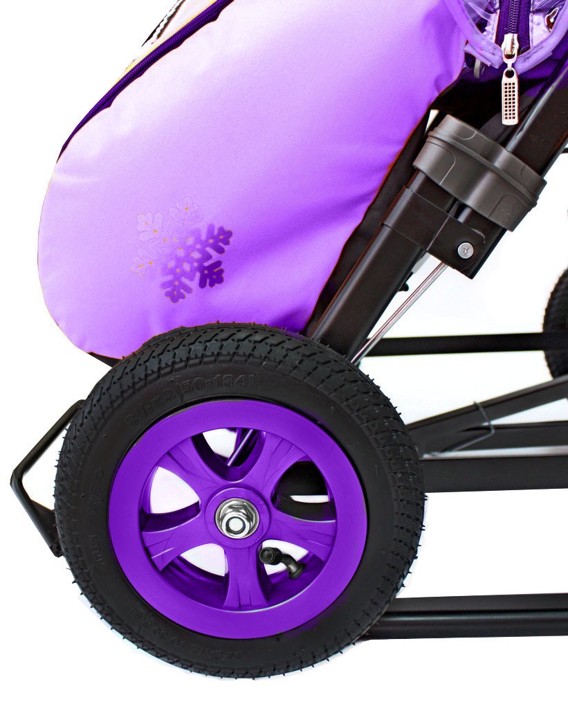 Санки-коляска Snow Galaxy City-1-1 – Серый зайка на фиолетовом, на больших надувных колесах, сумка, варежки  