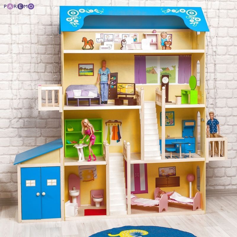 Кукольный домик для Барби – Лира, 28 предметов мебели, 2 лестницы, гараж  