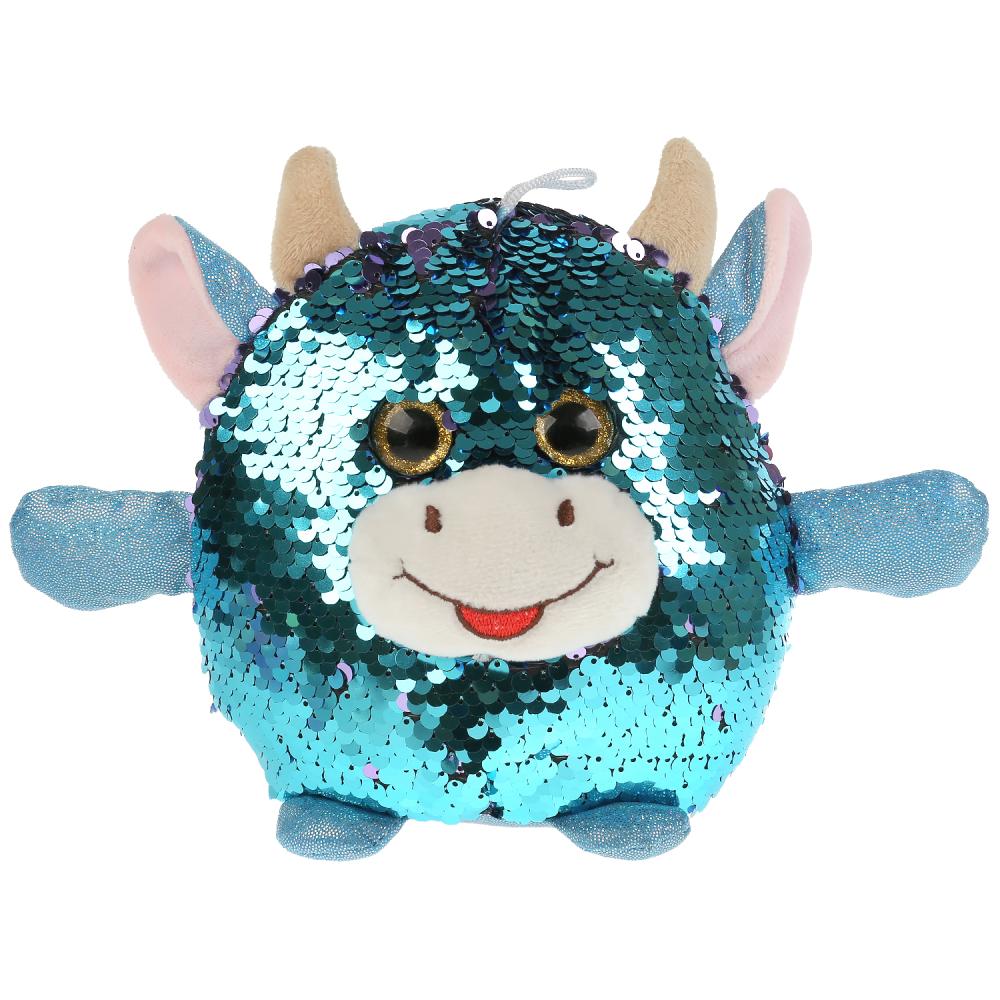 

Игрушка мягкая - Корова из пайеток бирюзовая, 17 см