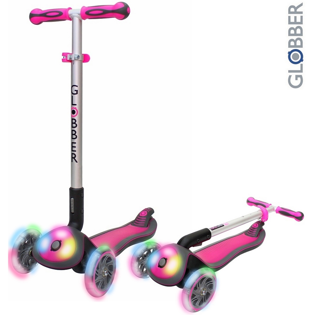 

Самокат Globber Elite FL My Free Fold up 449-110 со светящейся платформой и светящимися колесами, розовый