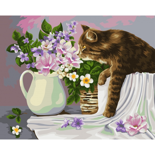 

Рисование по номерам на холсте - Кошка в лукошке. Жанна Когай, 40 х 50 см