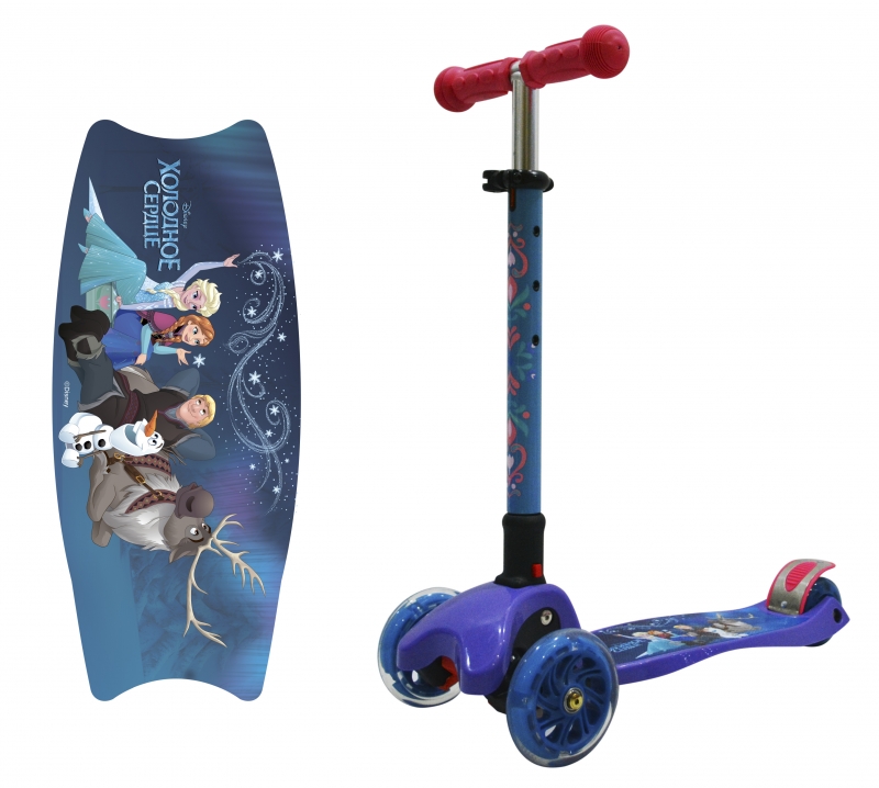 

Трехколесный складной самокат Disney - Холодное сердце, светящиеся колеса 12 и 8 см
