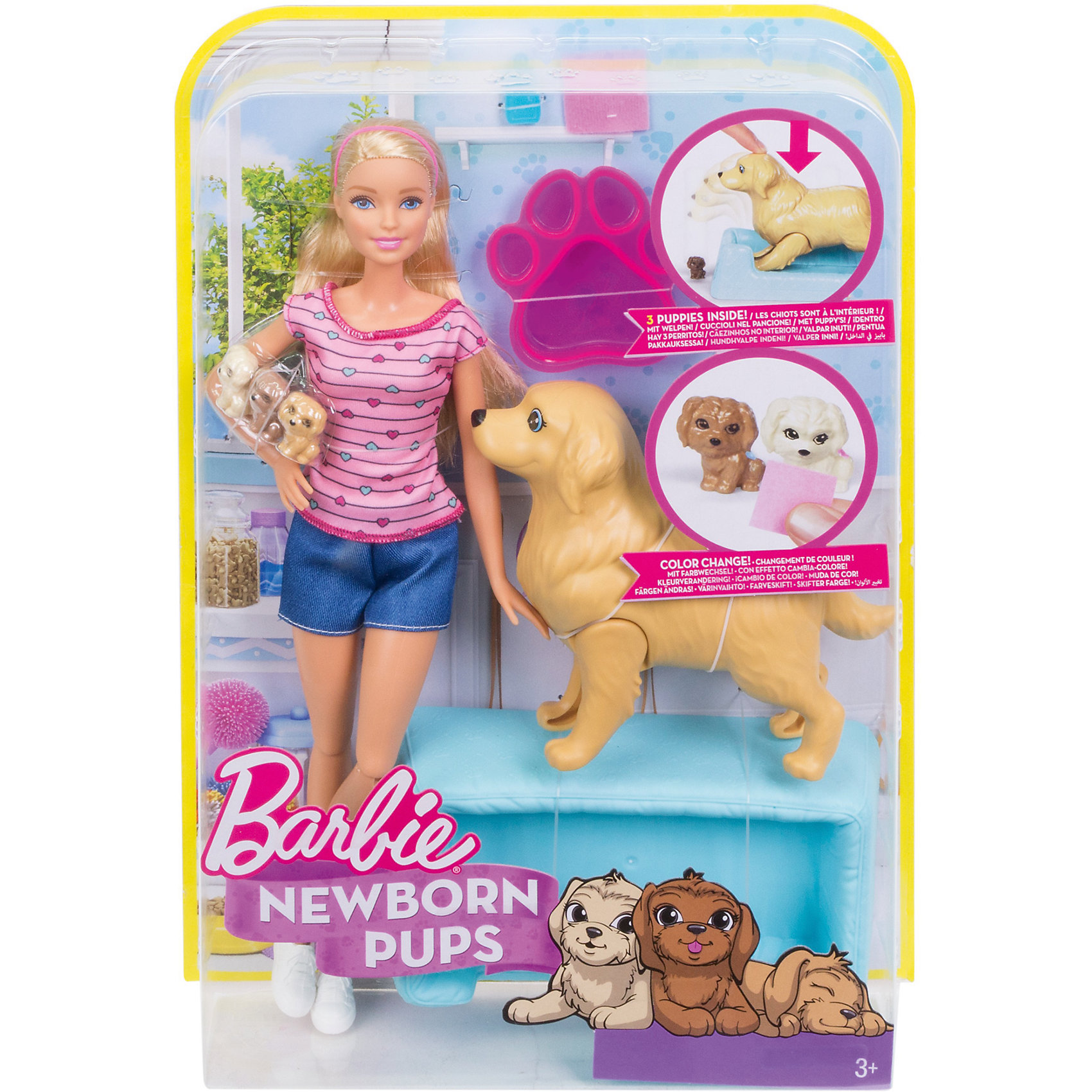 Игровой набор Barbie - Кукла и собака с новорожденными щенками  