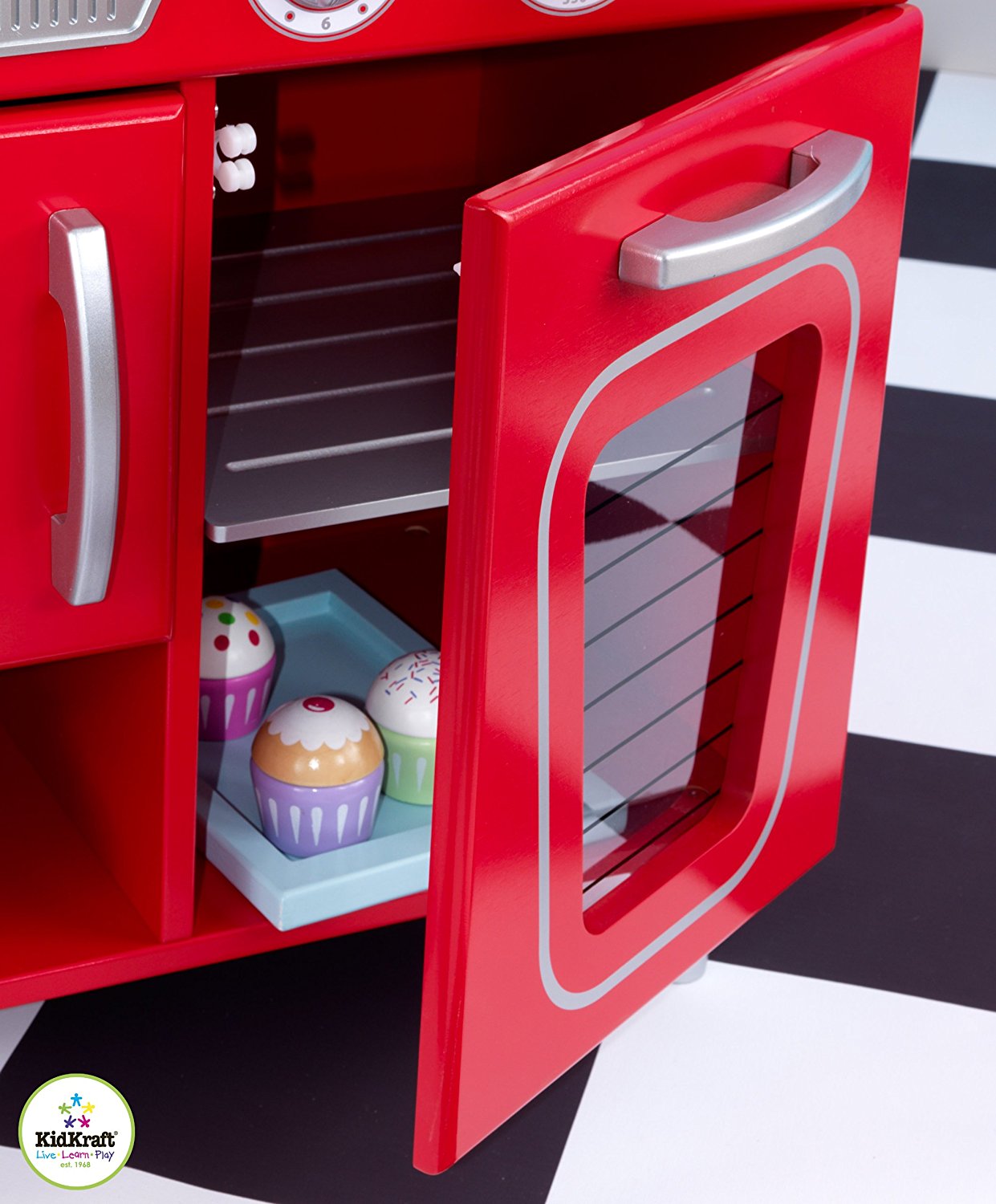 Детская игрушечная кухня из дерева – Винтаж, красная  