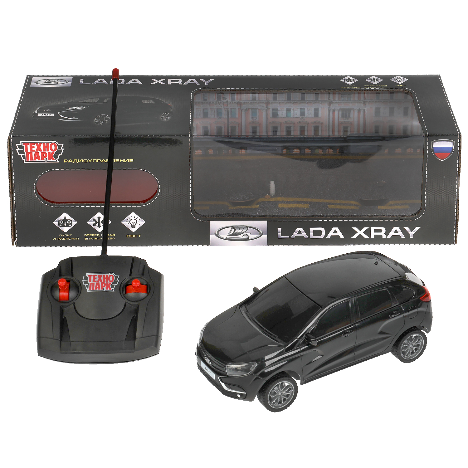 Машина р/у Lada XRAY 18 см со светом черная  